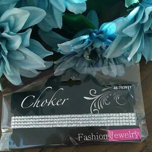 Silver diamond choker necklace